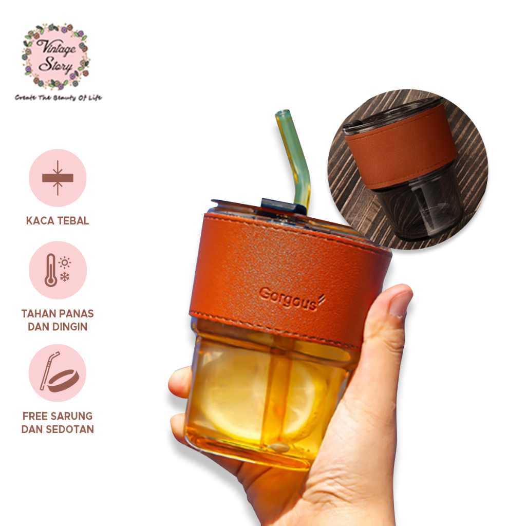 Jual Gelas Minum Kaca Glass Tumbler Unik Aesthetic Simple Water Bottle Cup Coffee Penutup Dan 2183