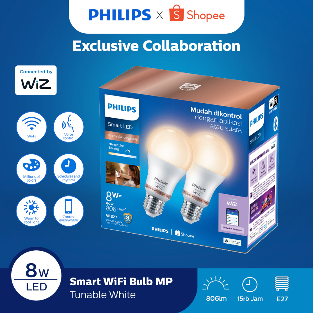 Jual [Exclusive Shopee] Philips Lampu Smart Wifi LED Multipack 8W ...