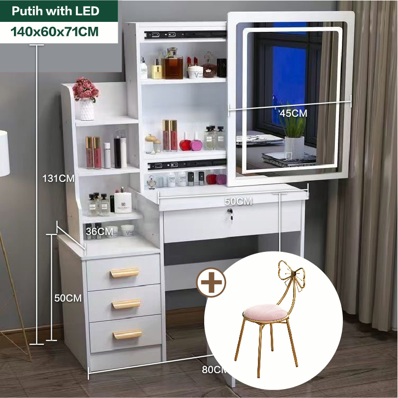 Jual Damaindah Meja Rias Aesthetic Set Kursi/Meja Rias Lampu LED/Meja ...
