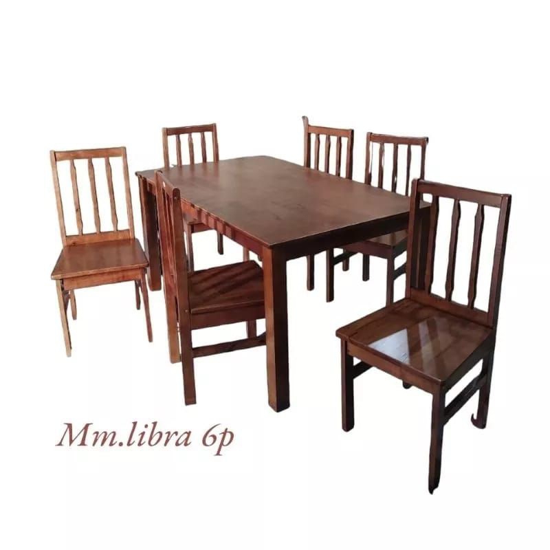 Jual Meja Makan Kayu Libra + 6 Kursi | Shopee Indonesia