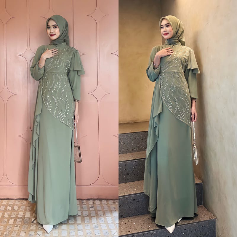 Jual Lala Dress Kondangan Gamis Brukat Terbaru Gaun Kondangan Muslimah Maxi Dres Wanita Muslim 3252