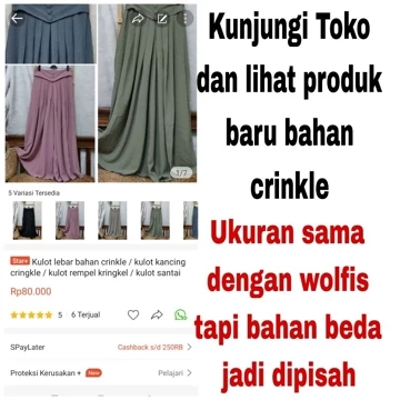 Kulot Lebar Bahan Wolfis Kulot Payung Woolpeach Kulot Kancing Bungkus Kulot Kerja Kuliah