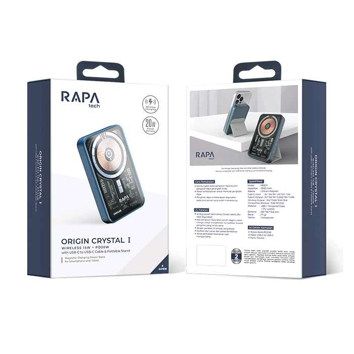 Jual RAPA WIRELESS POWER BANK 15W + PD20W 5000MAH ORIGIN CRYSTAL ...