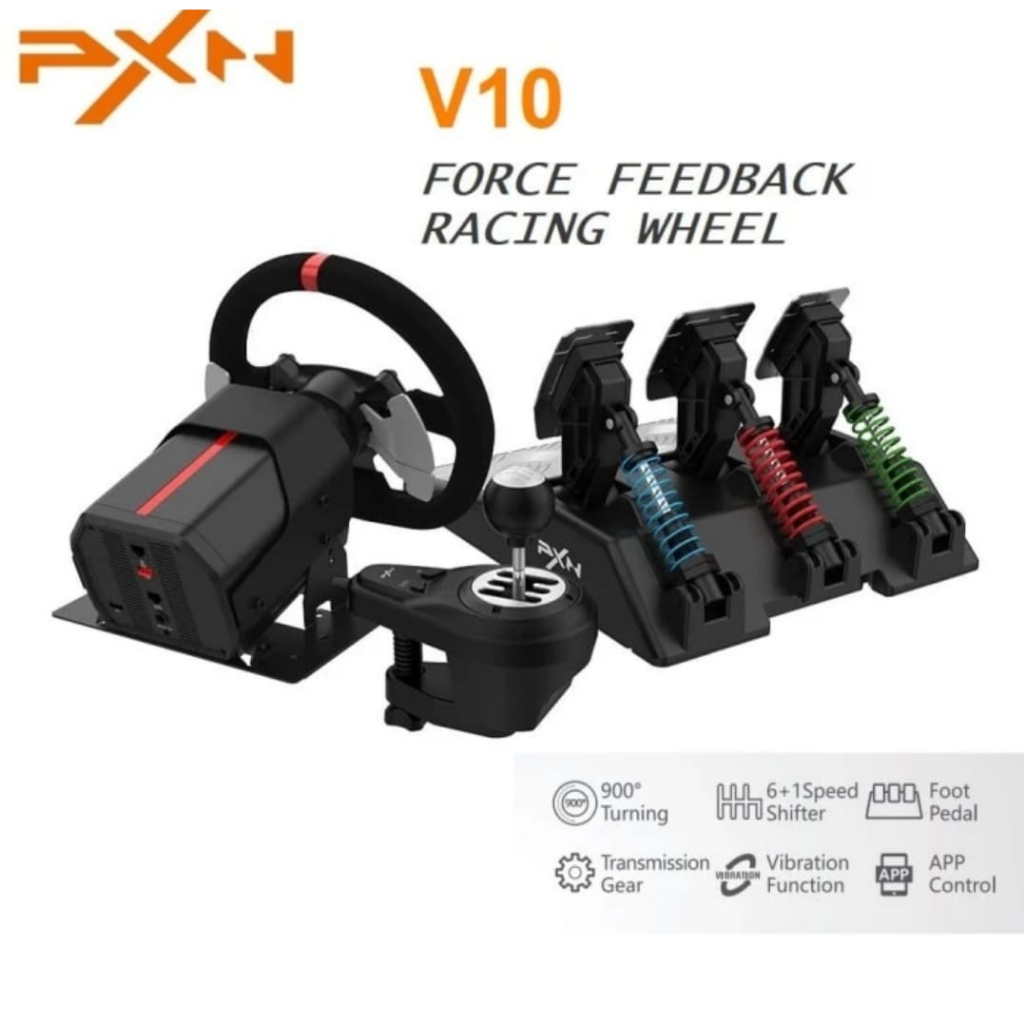 Jual PXN V10 Steering Wheel Racing 3 Pedals Dual Motor Force Feedback