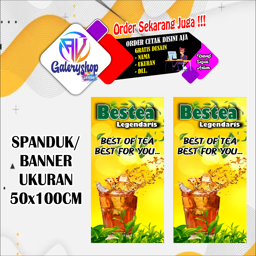 Jual Spanduk Banner,plang Es Teh Manis Segar Bestea Dll. Ukuran50x100cm 