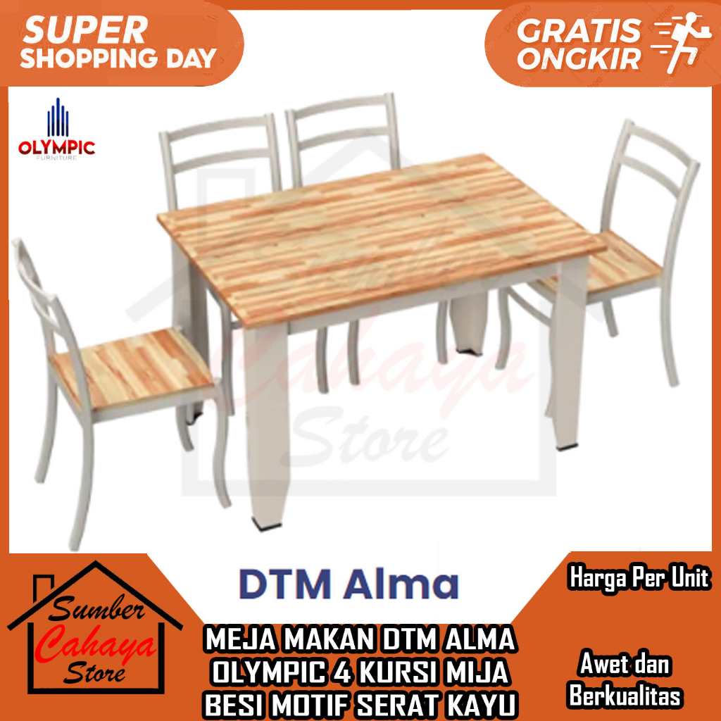 Jual [Instan] MEJA MAKAN DTM ALMA OLYMPIC 4 KURSI MIJA BESI MOTIF SERAT ...