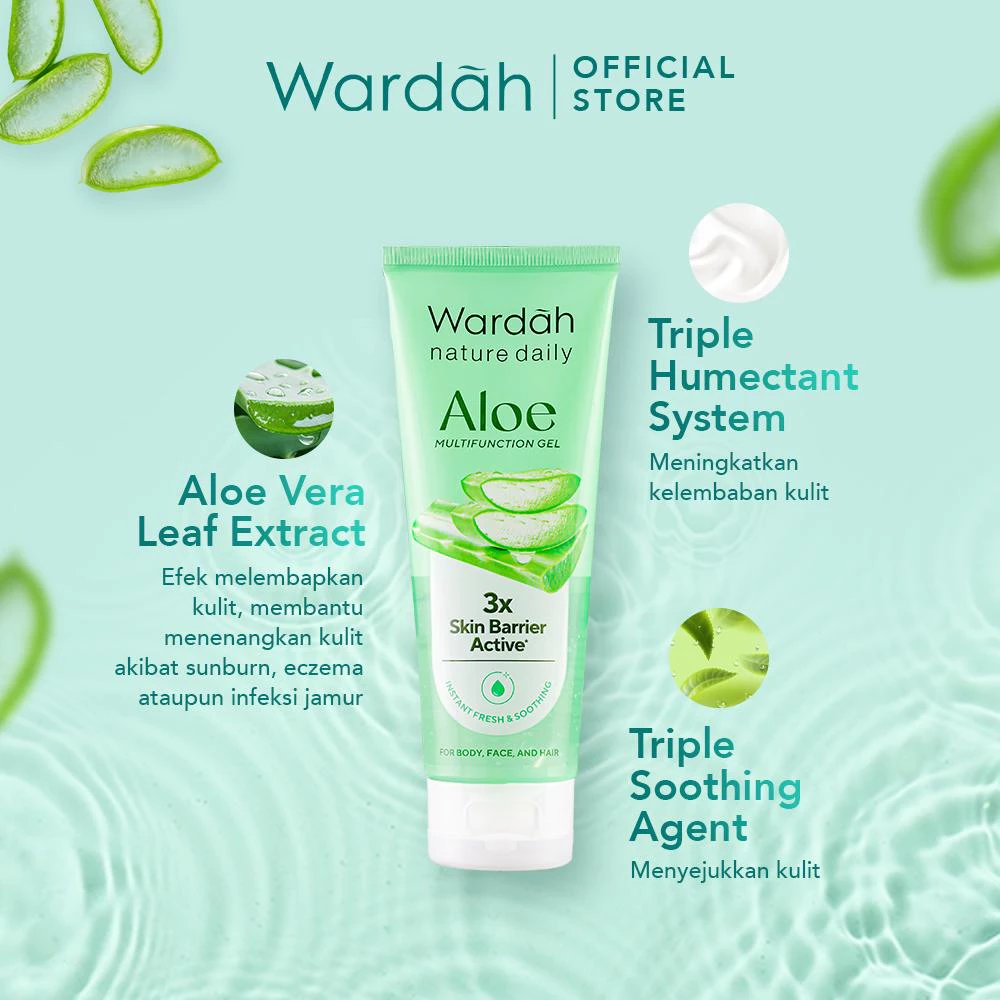 Gel Aloe Vera Wardah Nature Daily Multifungsi untuk Melembabkan dan Menenangkan Badan, Wajah, Kuku, 