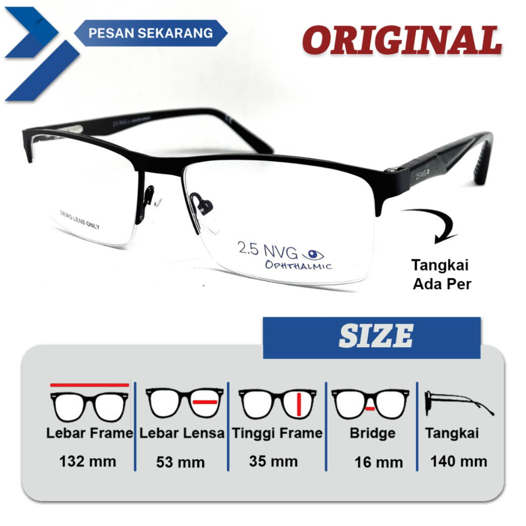 Jual FRAME KACAMATA ORIGINAL NVG 2.5 PRIA/WANITA OPH 109 BRIDGE 16 HALF ...