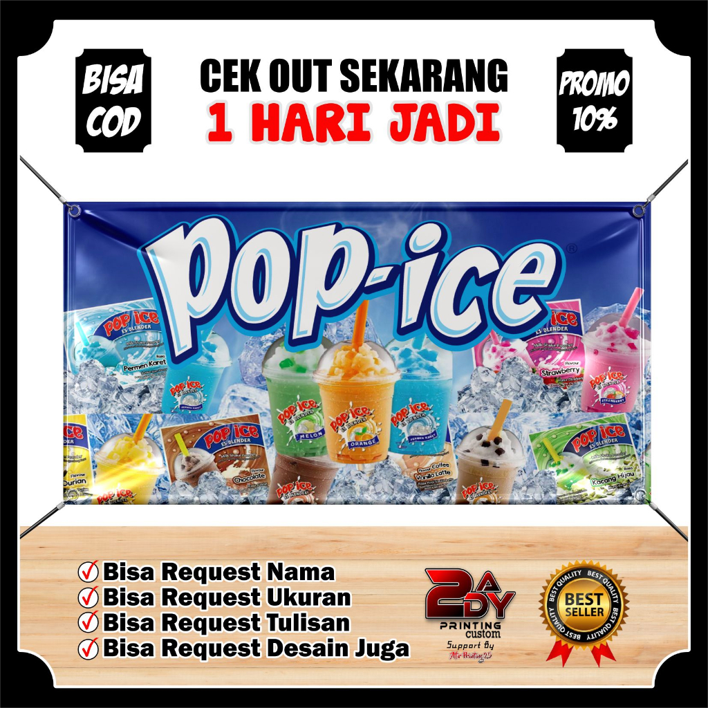 Jual Spanduk Pop Ice Premium Berkualitas Spanduk Jualan Minuman Pop Ice Banner Pop Ice Custom 3442