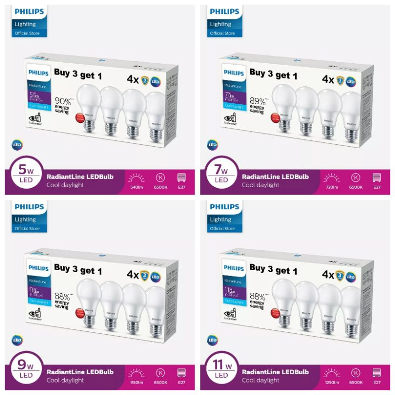 Jual Philips RadiantLine Multipack LEDBulb 5W/7W/9W/11W 6500K [ISI 4PCS ...