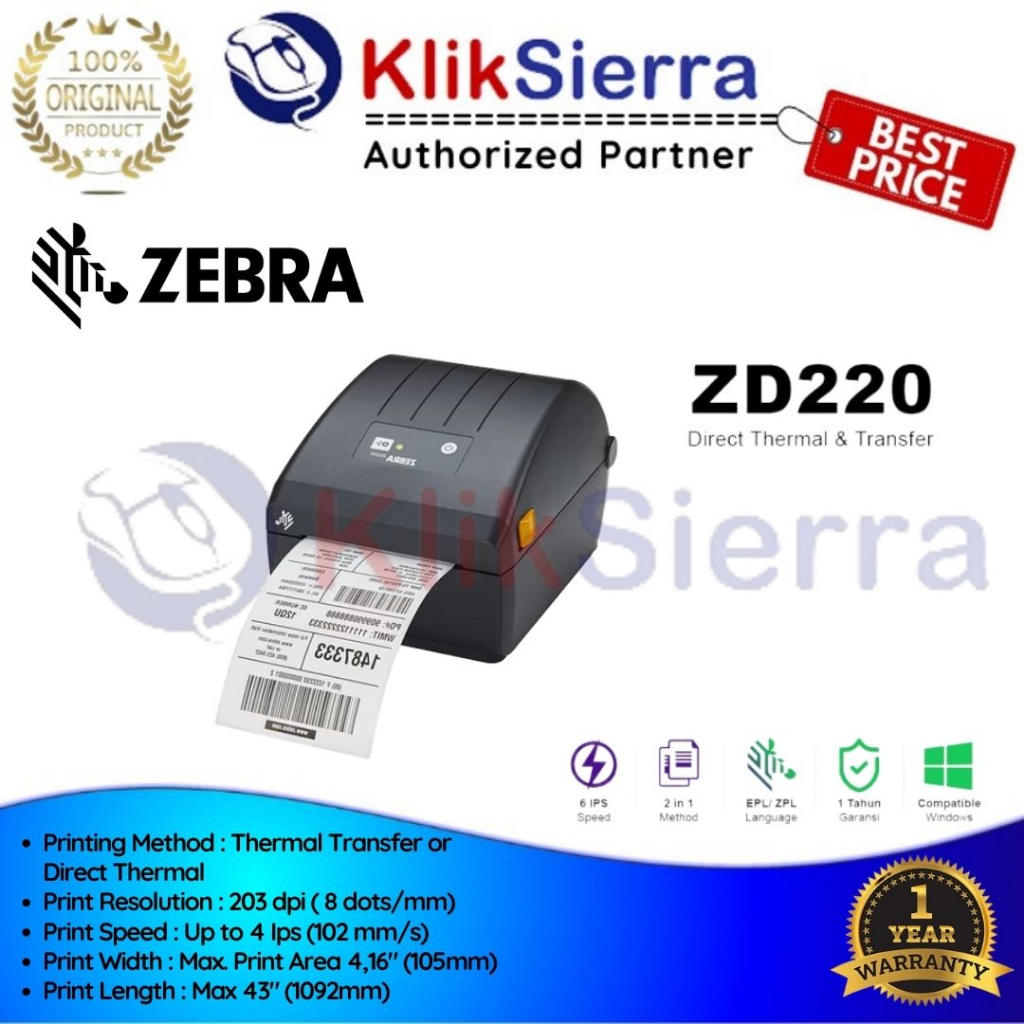 Jual Zebra Zd220 Printer Barcode Thermal Label Sticker Zd Zd220 Shopee Indonesia 0985