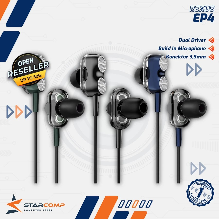 Jual Earphone Gaming Rexus EP4 Dual Driver With Mic | Shopee Indonesia