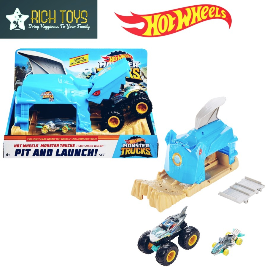 Hot Wheels Monster Truck Pit & Launch Playsets with a 1 Monster Truck & 1  Hot Wheels 1:64 Scale Car, Great Gift for Kids Ages 4 Years & Older