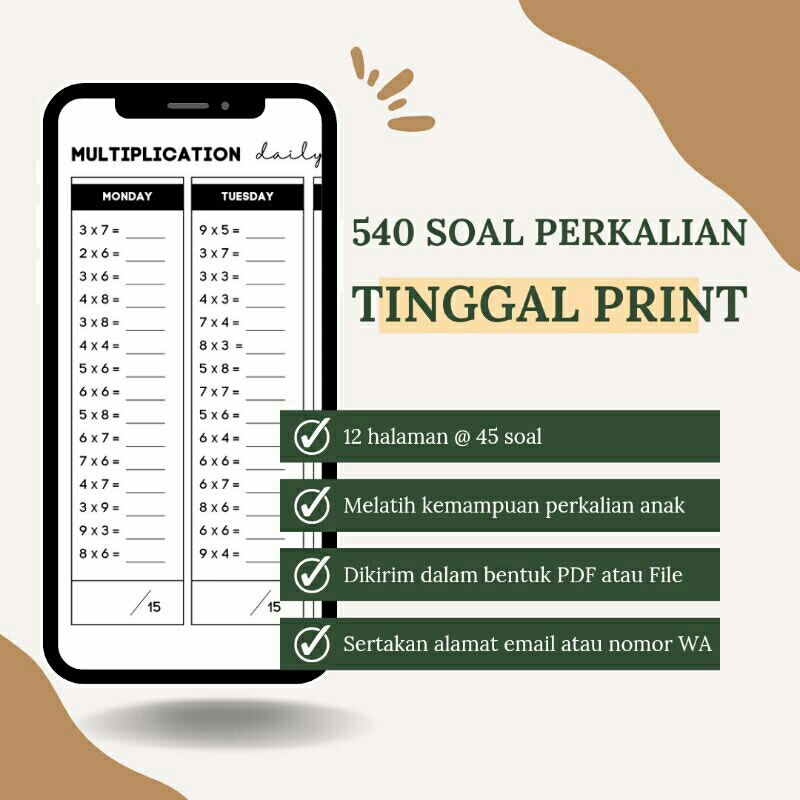 Jual 540 Soal Perkalian Tinggal Print Latihan Worksheet | Shopee Indonesia