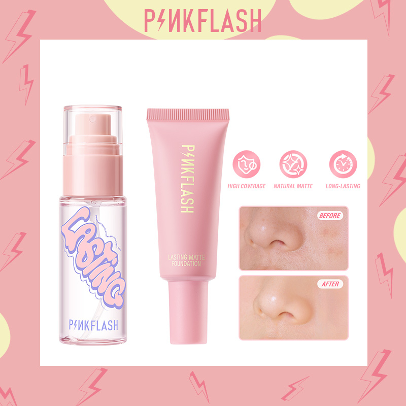 Jual PINKFLASH 2 Pcs Face Makeup Set Matte Oil Control Foundation+ ...