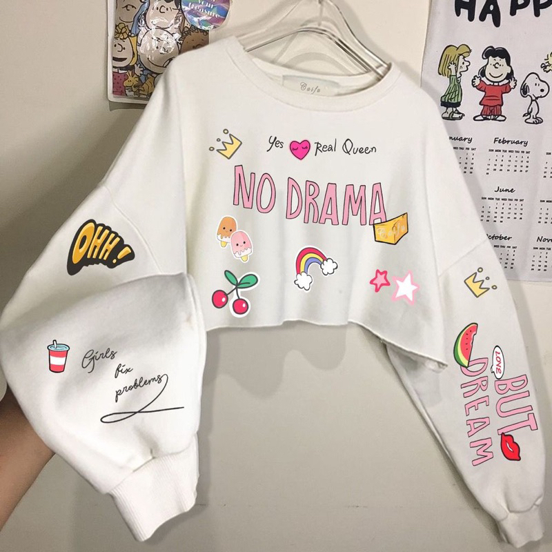 Jual Sweater Crop NO DRAMA Shopee Indonesia