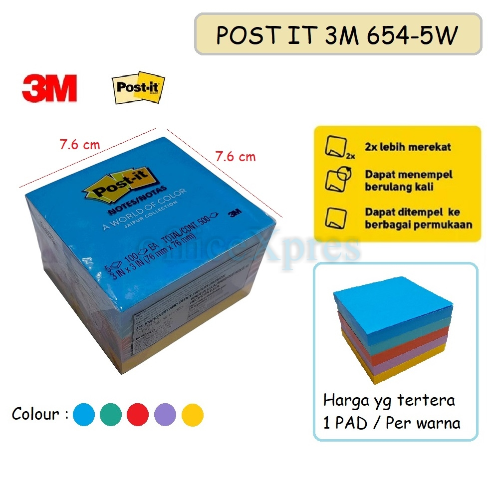 Jual Post it / Stick Note Warna 654 3M / Kertas Tempel / Kertas Memo ...