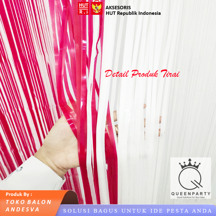 Jual tirai foil merah putih / backdrop / tirai rumbai / hiasan ...