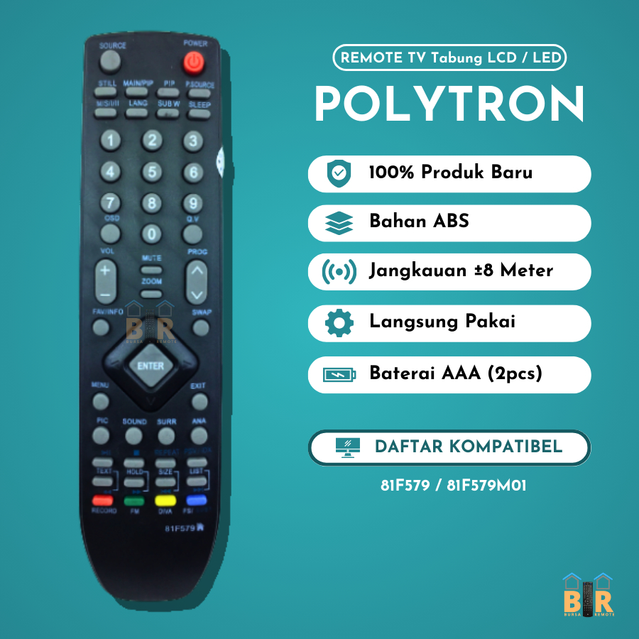 Jual Remote TV Polytron Led Lcd Tabung Flat 81F579 Remot Tanpa Setting ...