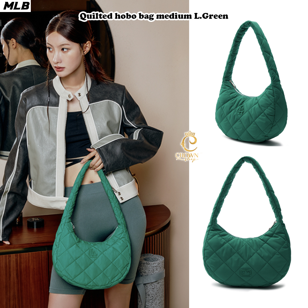 ☆送料・関税込☆MLB★Quilted Hobo Bag Medium LA★ Tas MLB LA QUILTED GREEN HOBO BAG - 28X18X10CM 100% ORIGINAL