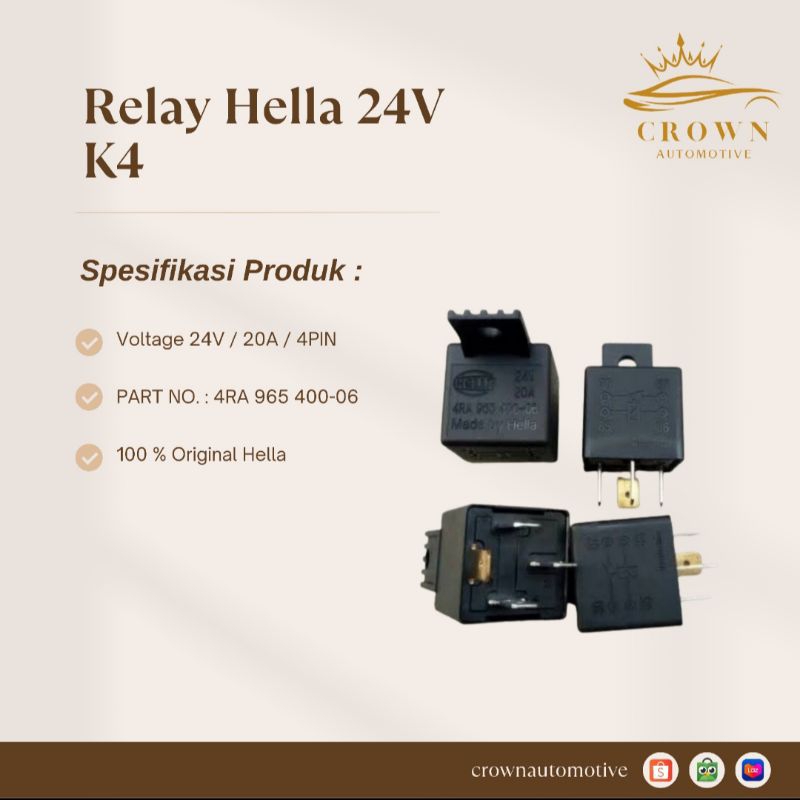 Jual Relay Hella 24V Kaki 4 / Relay Hella Kaki 4 24V Original Shopee