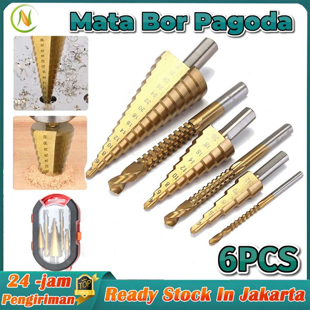 Jual 6PCS Mata Bor Pagoda Spiral Besi Kuningan Kayu Plastik Step Drill ...