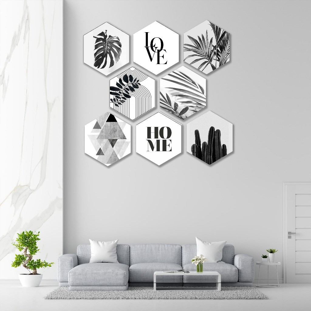 Jual HIASAN DINDING HEXAGONAL PLAINT MONOKROM AESTHETIC / POSTER KAYU