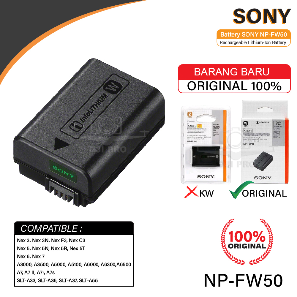 Jual BATTERY SONY NPFW50 ORIGINAL BATERAI SONY A7,SONY A6000,A6300