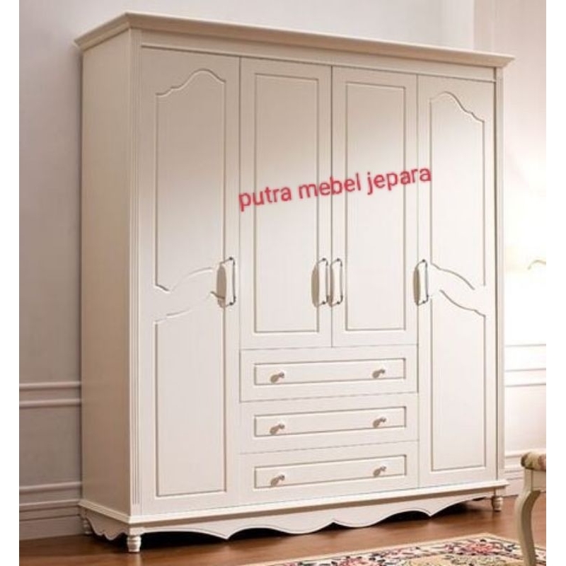 Jual almari pakaian pintu 4 minimalis modern kayu jati cat Duco custom