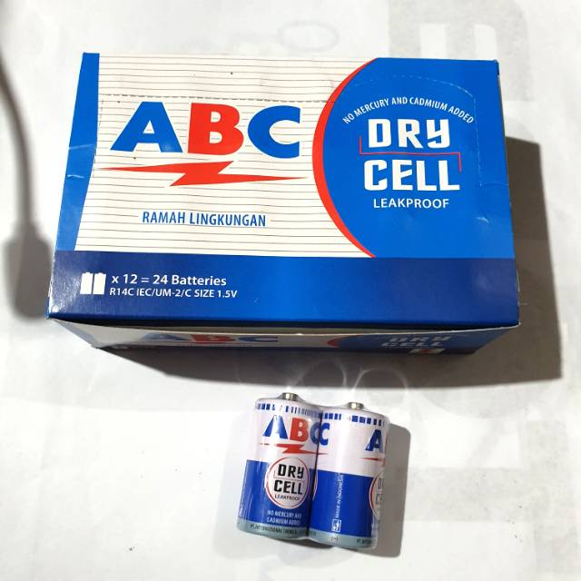 Jual Battery baterai ABC tanggung size C Biru R14. Harga per 2 pcs ...