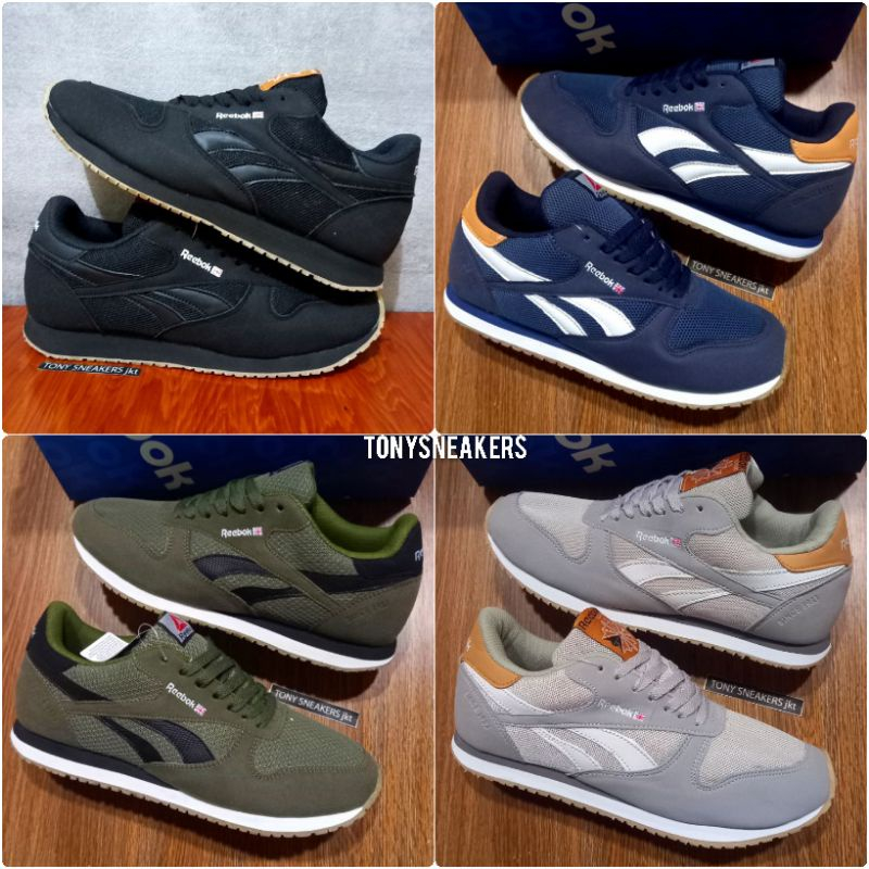 Jual Sneakers Pria Rebook Classic Full Black Green Navy | Shopee Indonesia