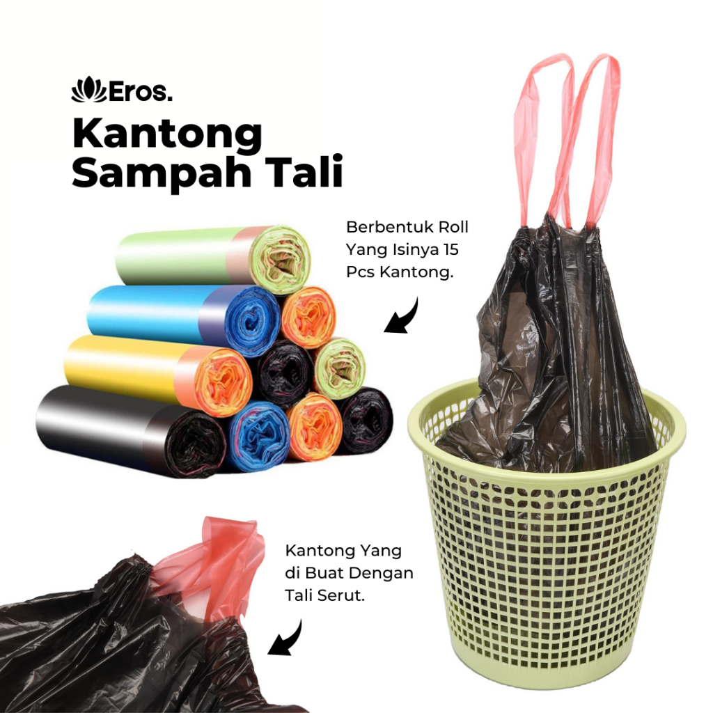 Jual Kantong Plastik Sampah Roll Ukuran 45x50cm Dengan Tali Pengikat Isi 15 Lembar Tas Kresek 3944