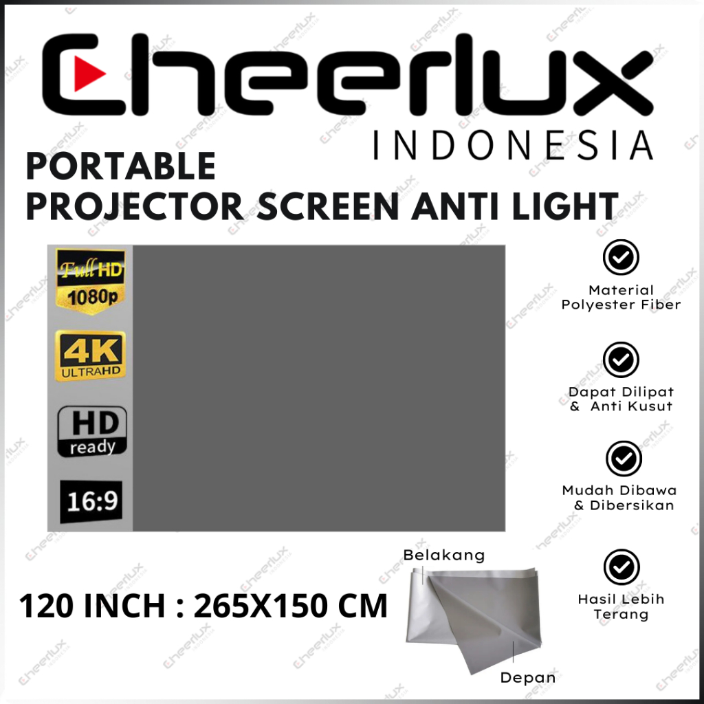 Jual Layar Proyektor Anti Light 120 Inch Ratio 169 Screen Projector