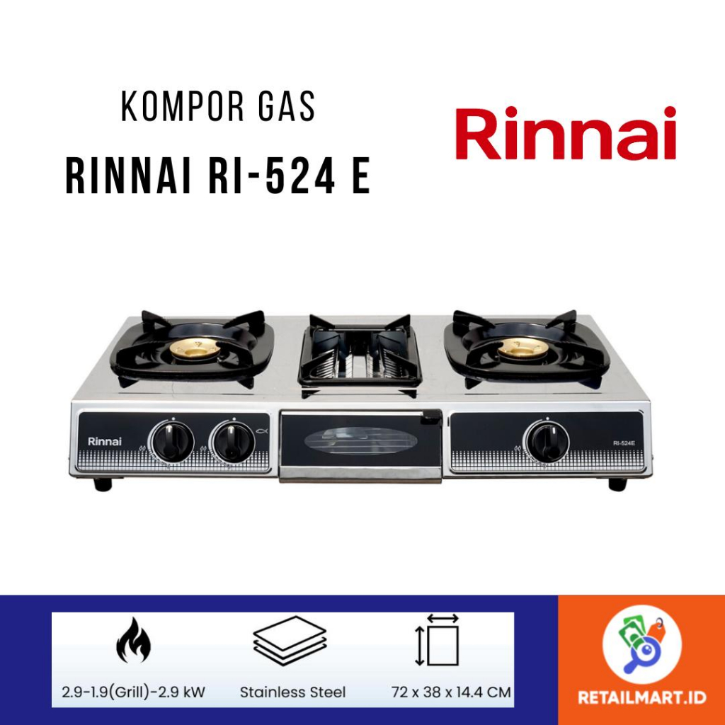 Jual RINNAI : KOMPOR 2 TUNGKU + GRILL PAN / PANGGANGAN SATE RI 524E ...