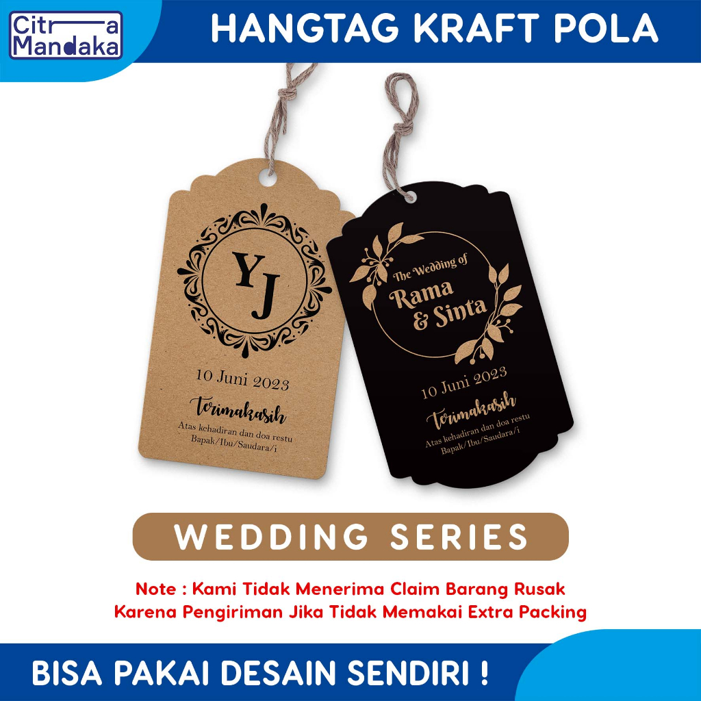 Jual Hang Tag Wedding Card Custom Pola Sisi Kraft Paper Gram