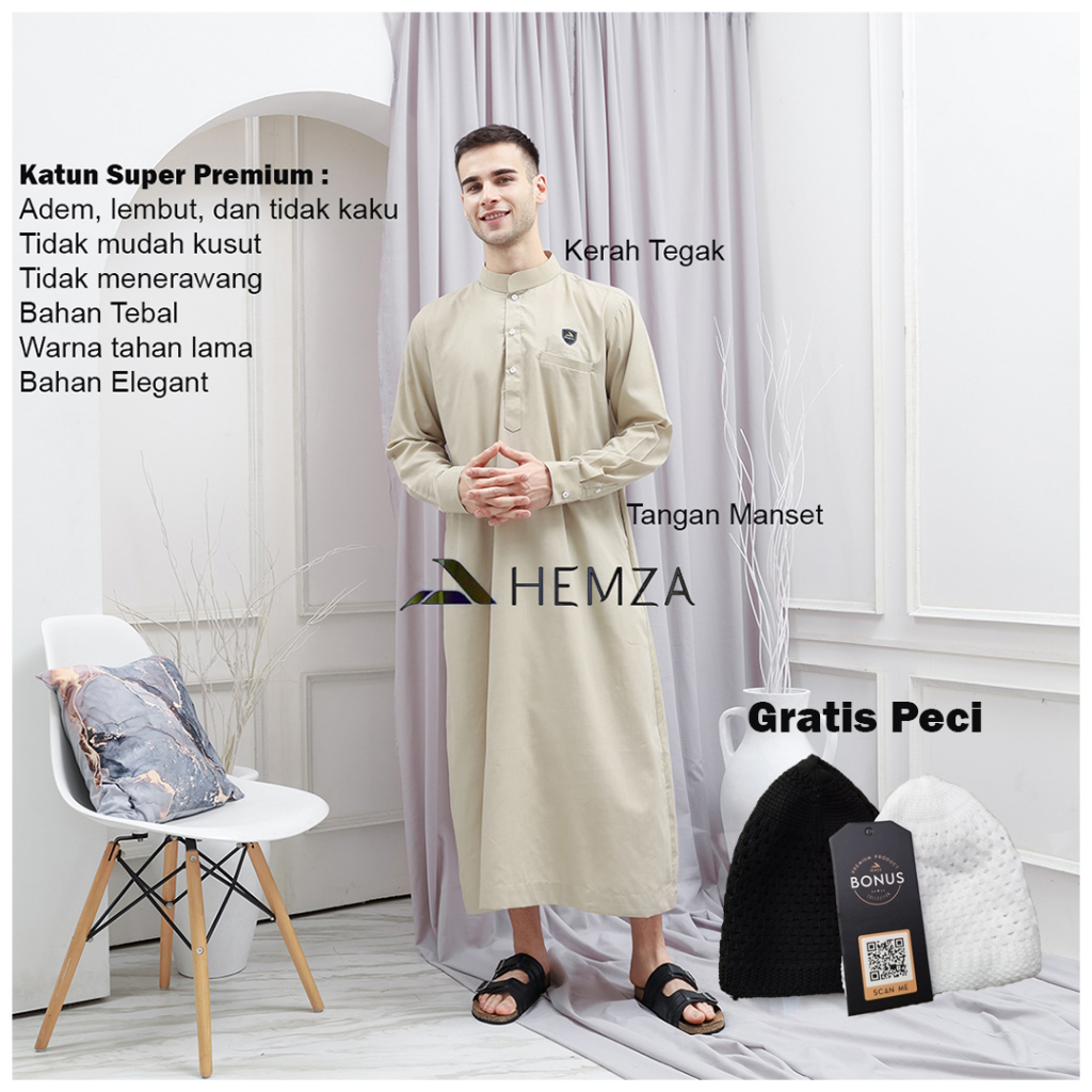 Jual Gamis Pria / Jubah Pria / Baju Muslim Pria Kerah Tegak Tangan