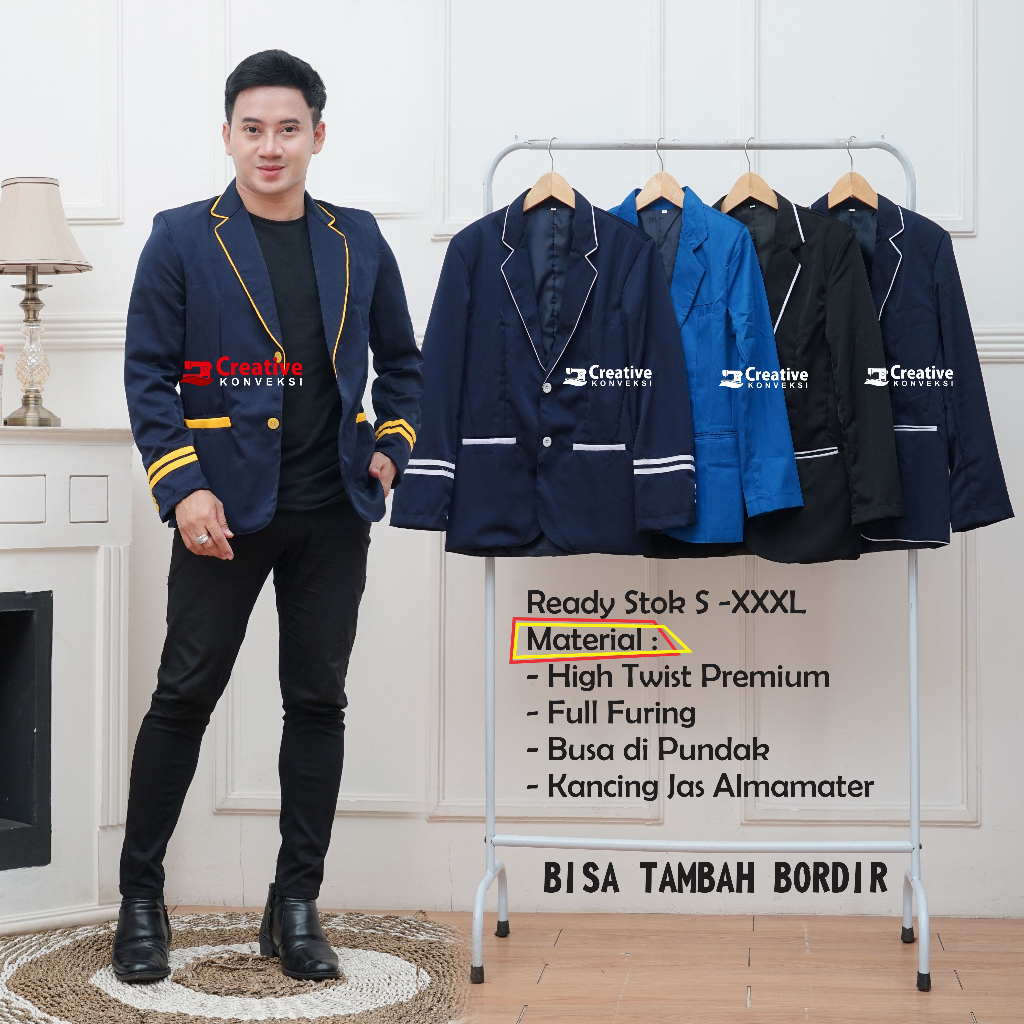 Jual COD (BISA TAMBAH BORDIR) jas almamater sekolah NAVY LIS KUNING ...