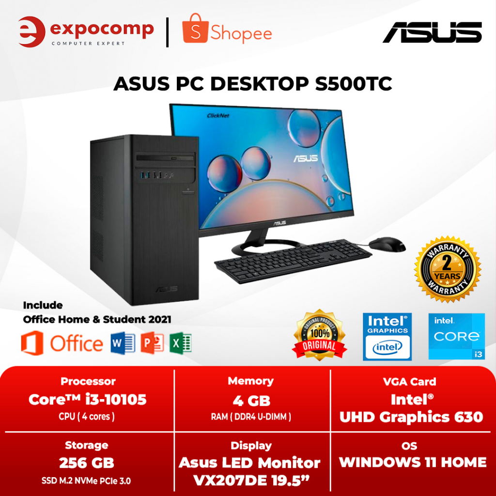 Jual ASUS PC DESKTOP S500TC342000033W BLACK CORE i310105 4GB 256GB