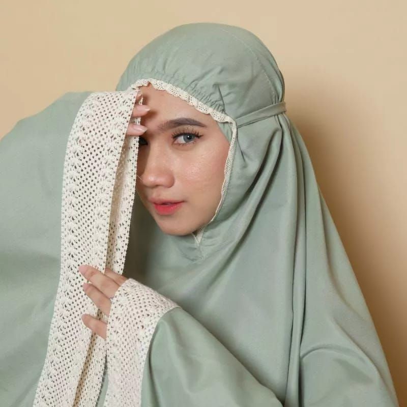 mukena dewasa katun polos renda mewah azizah series murah jumbo+tas