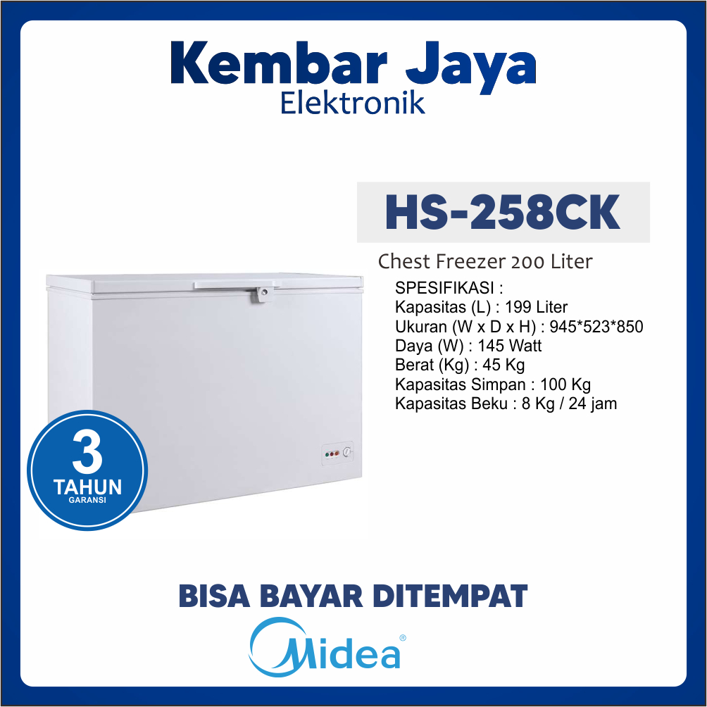 Jual Midea Chest Freezer 200 Liter Box Freezer Type HS258CK 258CK Cooler Box Pembeku Shopee
