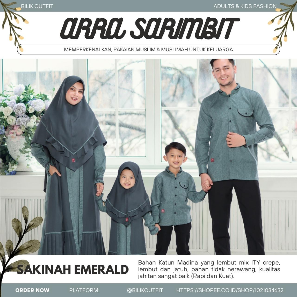 Jual Baju Couple Keluarga Arra Sakinah Emerald Sarimbit Keluarga 2023