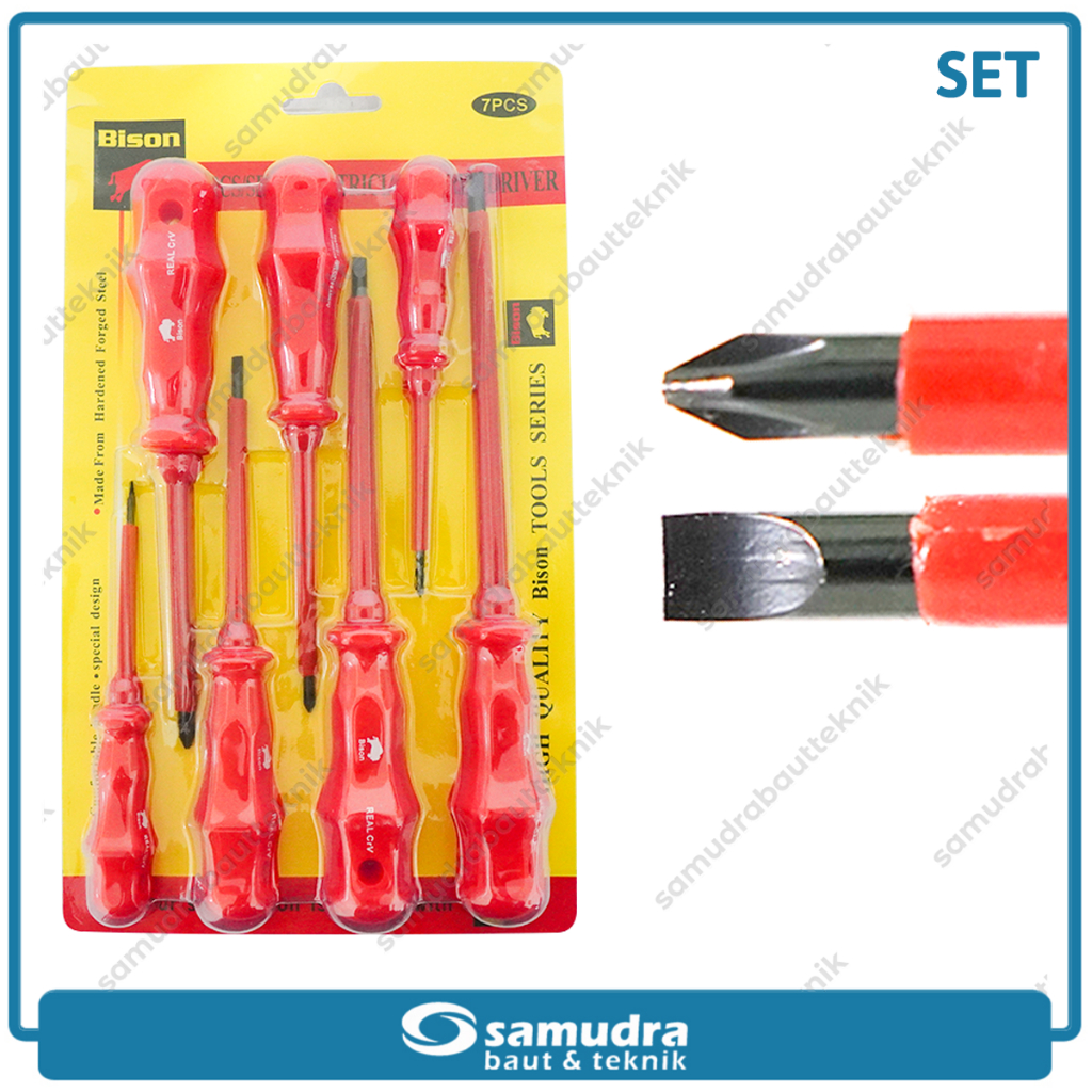 Jual BISON Obeng Listrik Set 7 Pcs Screwdriver Plus Minus Obeng Tangan ...