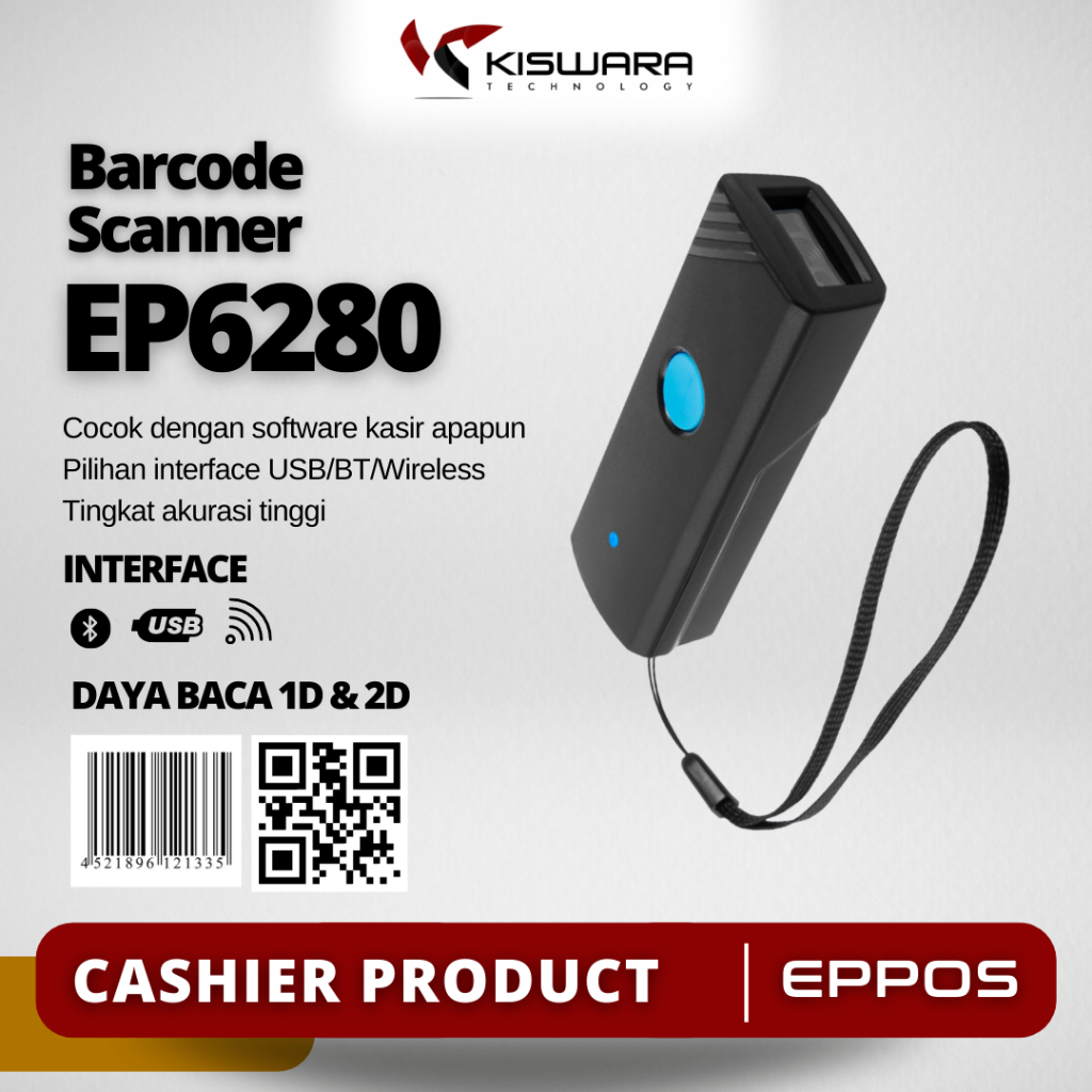 Jual Mini Barcode Scanner 1D/2D EPPOS EP6280 - Bluetooth Wireless ...