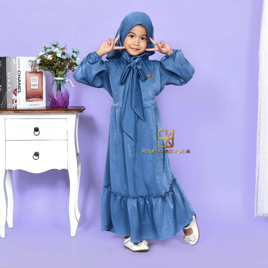 Jual NUMA KIDS baju gamis syari anak perempuan BAHAN SANTORINI SILK