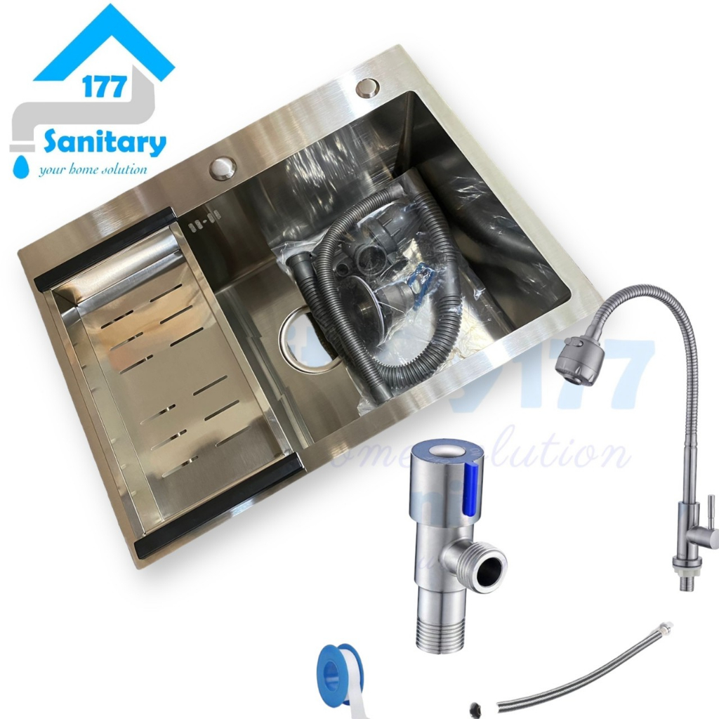 Bak cuci Piring stainless 304 tebal 1lubang 304S-Kitchen sink set 60x45 cm 1 lobang complete dengan kran