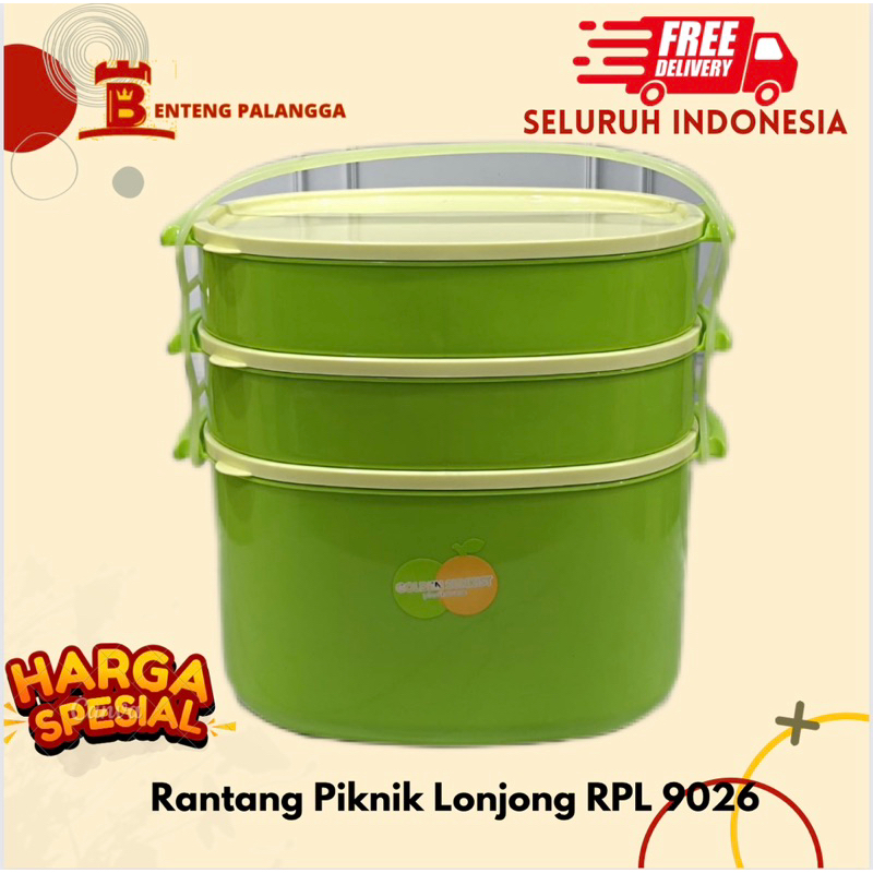 Jual rantang piknik lonjong RPL 9026 hijau golden sunkist susun tiga ...