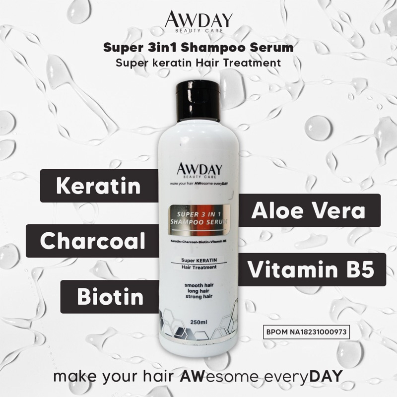 Jual AWDAY super 3in1 shampoo 250ml Super Keratin Shampoo / Charchoal