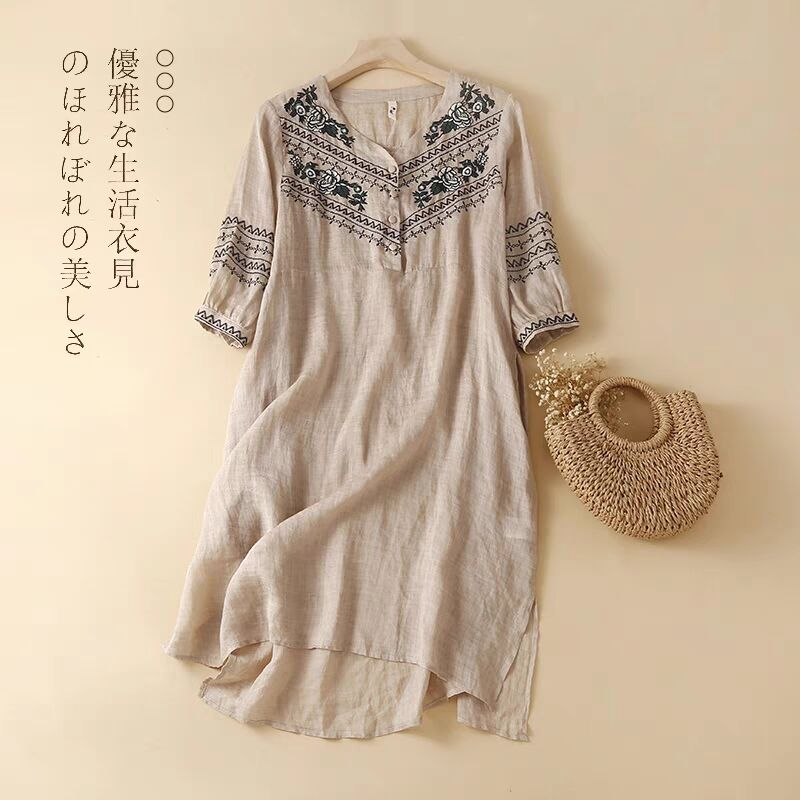 Prom summer linen dresses with short lantern sleeves 4853 Prom summer linen dresses with short lantern sleeves 4853