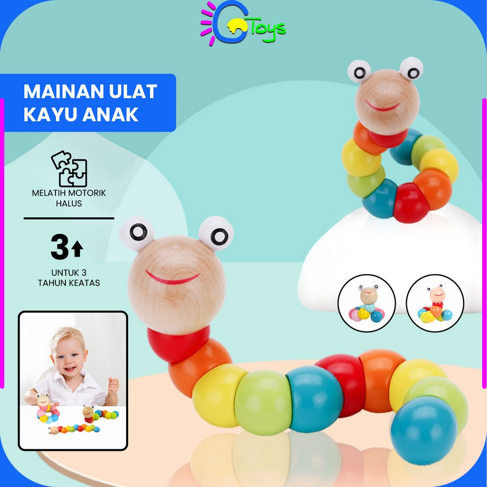 Jual CR-M331 Mainan Edukasi Anak Ulat Kayu Lucu Warna Warni / Mini ...