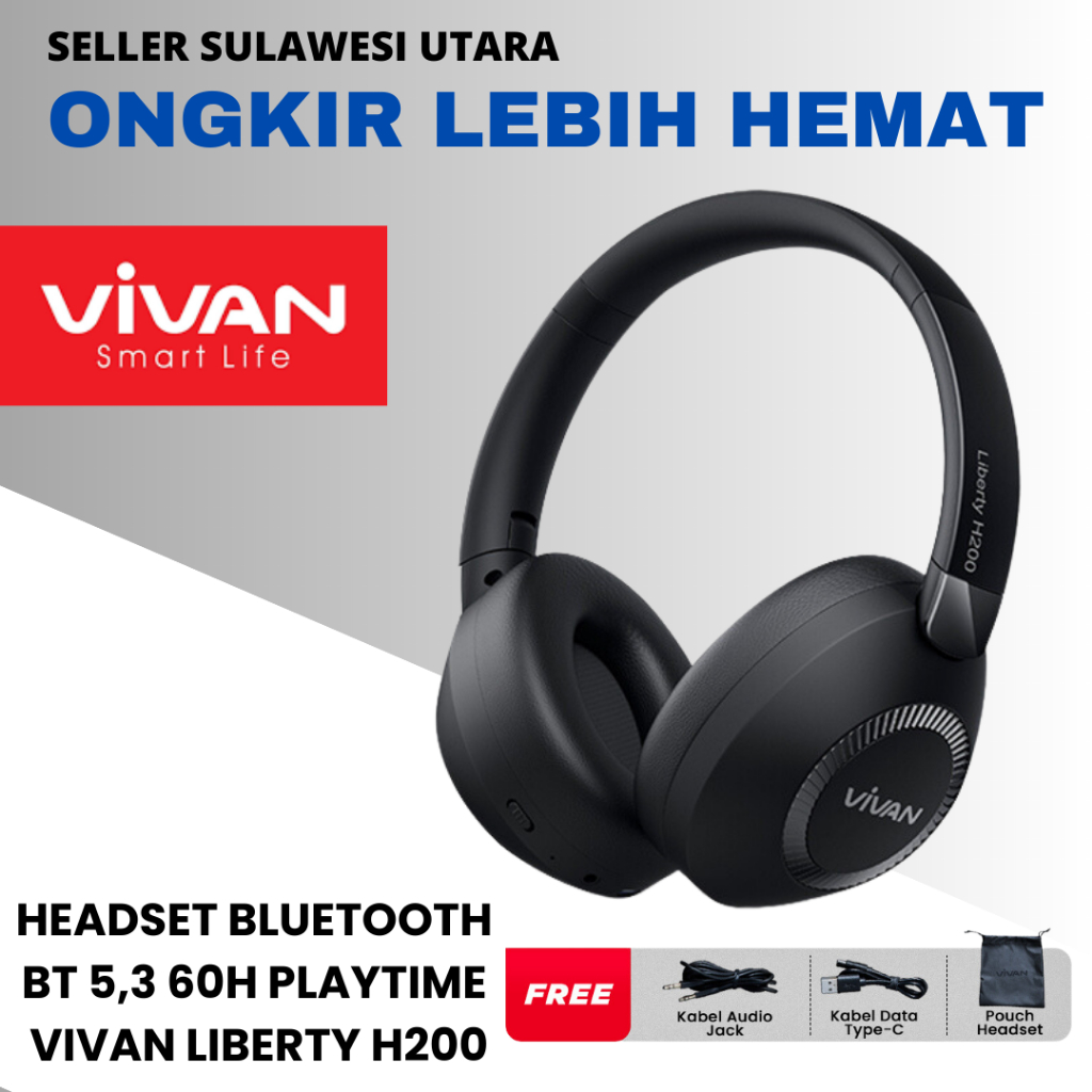 Jual HEADSET BLUETOOTH VIVAN LIBERTY H200 60H PLAYTIME EXTRA BASS